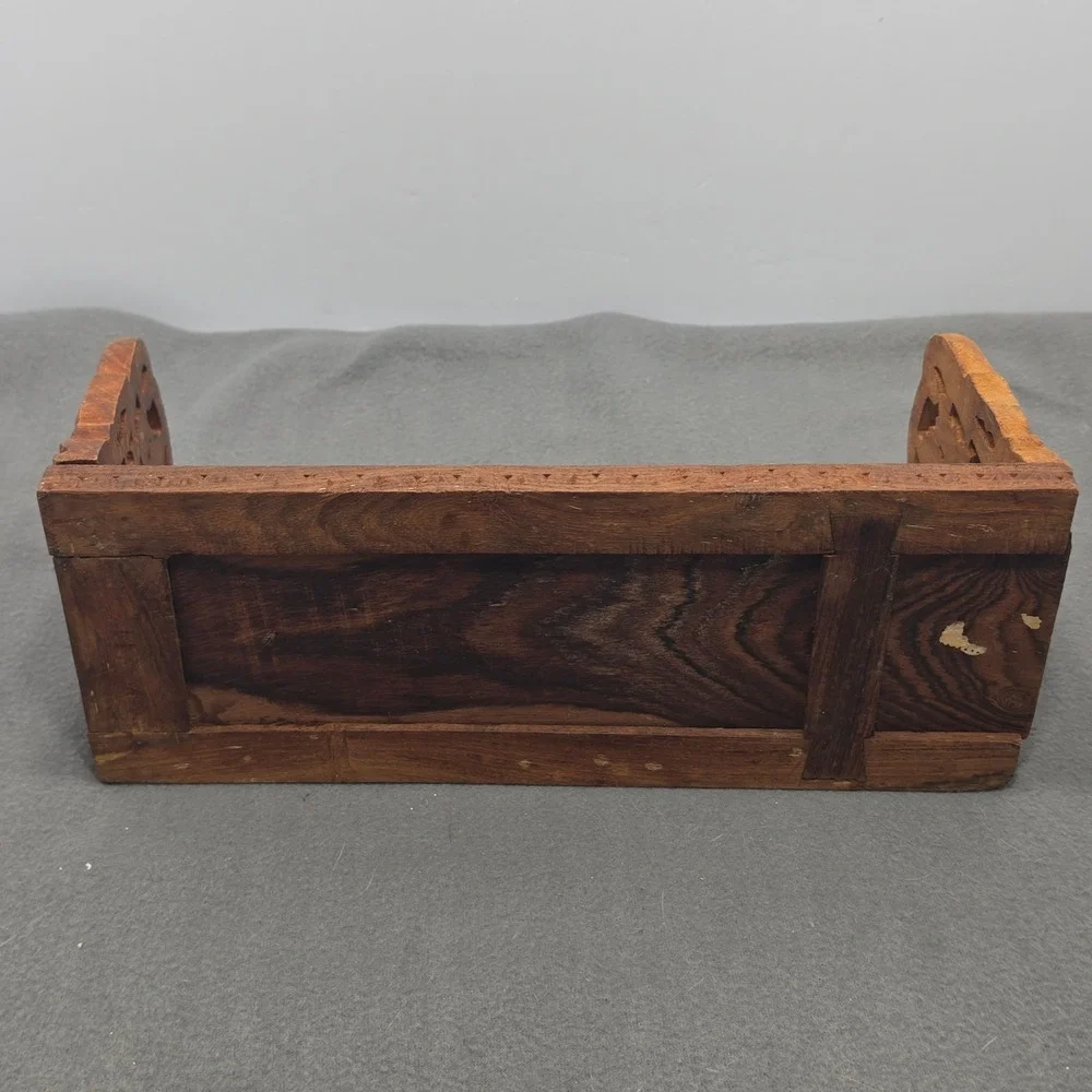 Vintage Hand Carved Floral Wood Book Slide Expandable Folding Desk Bookends B